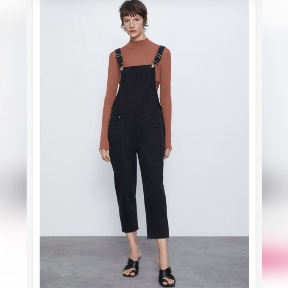 Zara Black Denim Overalls GUC Size XS Extra Small Classic Cute